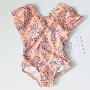 Seafolly She Sells Seashells One-Piece Swimsuit, Peach Pearl, Toddlers 2